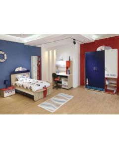 Chambre Enfant MARIN 190x90cm 3 Portes - Blanc / Bleu / Rouge - Tunisie
