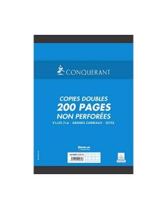  Lot de 200 pages copies doubles CONQUERANT 70Gr Grands Carreaux Seyès Non Perforées A4