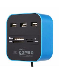 Hub USB COMBO 3 Ports + Lecteur de cartes - Bleu