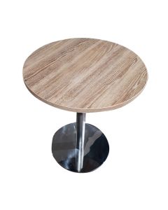 Table Ronde En MDF Avec Piétement Colonne Centrale En Inox - Chêne Odéon ( TAB0010)