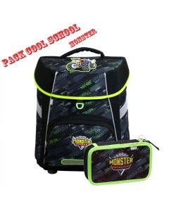 Pack COOL SCHOOL Monster Sac à Dos Scolaire + Trousse - Noir&Vert