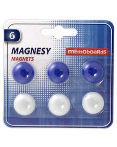 6 Aimants Pour Tableau Magnétique Memoboards 20mm Blanc et Bleu