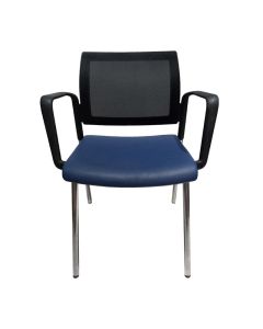 Chaise Visiteur Avec Dossier Perforée & Accoudoirs Fixe - Noir&Bleu (CH0040)
