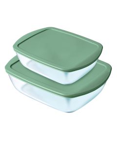 Set 2 Plats Rectangulaire PYREX Cook&Store En Verre - Vert