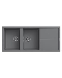 Évier De Cuisine Encastrable FOCUS Graniteck  2 Bacs + égouttoir - Gris