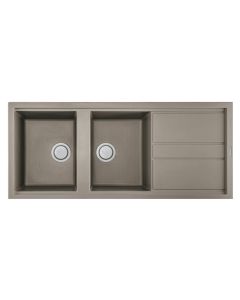 Évier De Cuisine Encastrable FOCUS Graniteck 2 Bacs + égouttoir 116cm - Grège