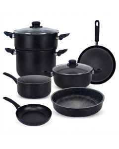 Batterie de Cuisine Granite COOK'ART – Pack 9 Pièces – Noir