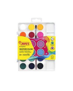 Box De 18 Aquarelle Pastilles 22 mm JOVI Avec Pinceau - Couleurs Assortis