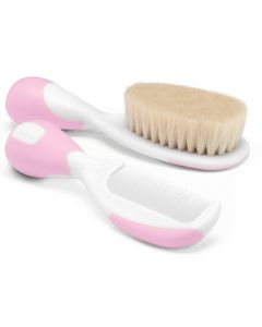 Brosse Et Peigne CHICCO Pour Bébé - Blanc&Rose