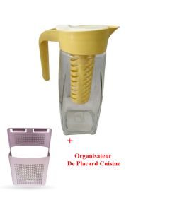 Pichet En Verre Avec Infuseur - Jaune + Organisateur De Placard Cuisine
