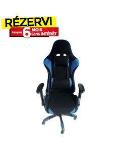 Chaise Pilote Gaming En Tissu Avec Accoudoirs Rembourrés - Noir&Bleu