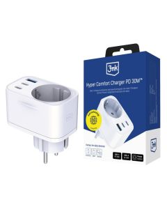 Chargeur 3MK PD 30W Avec USB-A/USB-C - Blanc