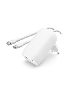 Chargeur BELKIN BoostCharge USB-C à 3 Ports Avec PPS 67 W + Câble USB-C vers USB-C - Blanc