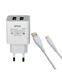 Chargeur Rapide GFUZ GA-02 – 2 Ports USB + Câble Type-C | Blanc