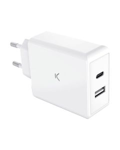 Chargeur KSIX Dual USB-C + USB-A 65W GaN - Blanc