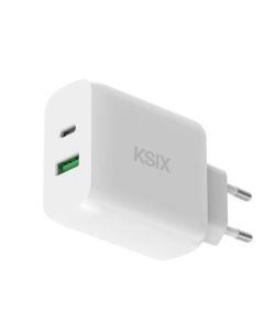Chargeur KSIX Avec 2 Ports (1 USB-C Et 1 USB-A) Power Delivery 30W - Blanc