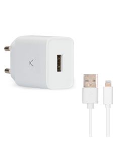 Chargeur KSIX USB-A 12W + Câble USB Vers Lightning - Blanc