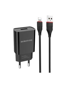 Chargeur Secteur BOROFONE BA20A + Cable Lightning 2.1A - Noir