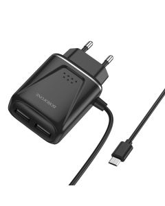 Chargeur Secteur BOROFONE Dual BA50A + Cable Apple 2.1A - Noir