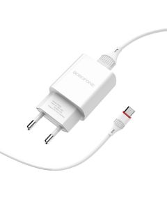 Chargeur Single BOROFONE BA20A + Cable Type C - Blanc