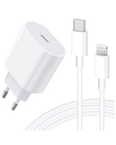 Chargeur Smartphone ROMMOS 2 Ports 25W avec Cable USB-C Lighting - Blanc