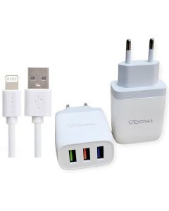 Chargeur TREQA CH-642 3 USB Avec Câble Lightning 3.1A - Blanc