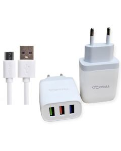 Chargeur TREQA CH-642 3 USB Vers Micro-USB 3.1A - Blanc