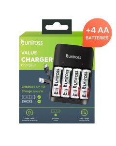 Chargeur Uniross Value AA/AAA + 4 piles 1300mAh