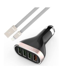 Chargeur Voiture LDNIO Avec 4 Ports USB Et Cable Lightninig - Noir
