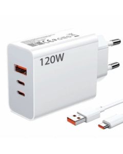 Chargeur Xiaomi 120W Charge rapide Avec 3 port USB , type C - Blanc