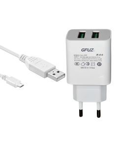 Chargeur Rapide GFUZ GA-02M – 2 Ports USB + Câble Micro USB – Blanc