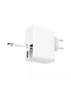 Chargeur KSIX 65W USB-C USB-A avec Câble Intégré - Blanc