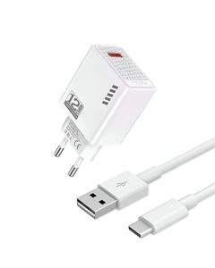 Chargeur smartphone KAKUSIGA Avec Cable USB vers Type C - Blanc  