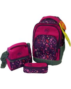 Sac À Dos Avec Chariot Trolley COOL SCHOOL 3pcs Fleurs - Rose