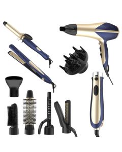 Coffret Cheveux Florence 2200W 12 Accessoires Bleu et Doré