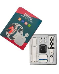 Coffret Ultra 8 Montre Connectée + Airpods + 2 Ceintures - Blanc