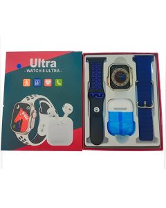 Coffret Ultra 8 Montre Connectée + Airpods + 2 Ceintures - Bleu