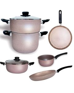 Pack COOK'ART De 8 Pièces Couscoussier + Poêle + Faitout + Crêpière + Casserole - Brown