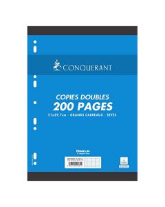 Copies Double CONQUERANT 200 pages 70Gr Grands Carreaux Seyès Perforées A4