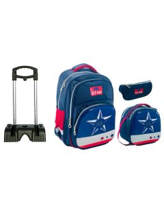 Ensemble STAR De 3 Pièces Sac à Dos + Porte Gouter + Trousse Avec Chariot - Bleu