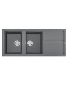 Évier De Cuisine Encastrable FOCUS Graniteck 2 Bacs + égouttoir 116cm - Titanium