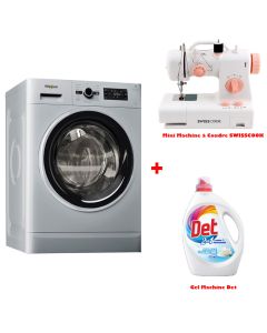 Lave linge Frontale WHIRLPOOL 6éme SENS 8kg Silver + Machine à Coudre + Gel machine 