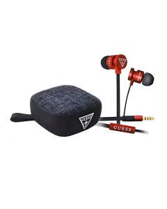 Pack Haut Parleur GUESS Bluetooth Avec Écouteurs stéréo Filaire - Noir & Rouge