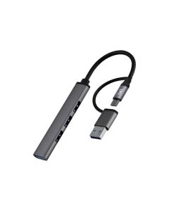 Hub TNB 4 Ports Double Connecteur USB Et TYPE C - Gris