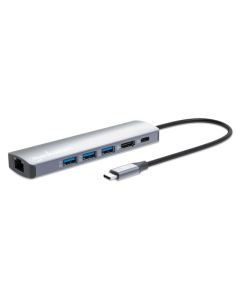 Hub Multiport USB-C 6 en 1 MANHATTAN 4K@60Hz RJ45 PD 100W Gris