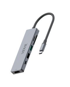 Hub USB VIDVIE Type-C 6 en 1 HDMI 4K 100W Gris