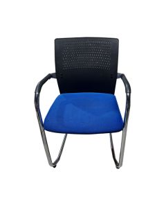 Chaise Visiteur Avec Dossier Perforée & Accoudoirs Fixe - Noir&Bleu (CH0066)