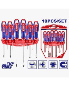 Jeu de 10 Tournevis EMTOP ESST1002 en Acier - Chez Mytek