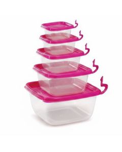 Lot 5 Boîtes Conservation Max Plast Carrées Rose BPA Free