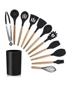 Lot De 12 Ustensiles De Service En Silicone - Noir